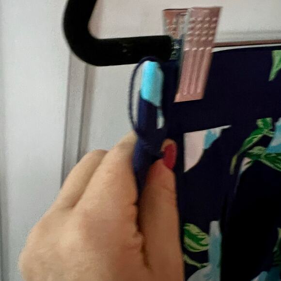 Talbots Cotton Floral Midi Skirt Navy Aqua Green SZ 8P - Picture 4 of 6